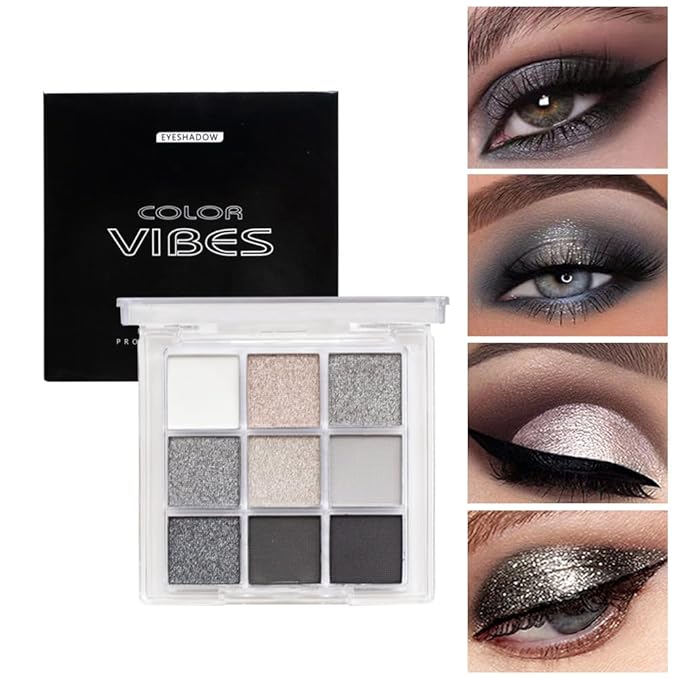 9 Colors Eyeshadow Palette - Dark Punk Smoky Eyeshadow Theme, High Pigmented Blendable Matte & Glitter Shimmer Finishes, Long Lasting Eye Makeup for Christmas & Music Festivals(Dark Punk Smoky)