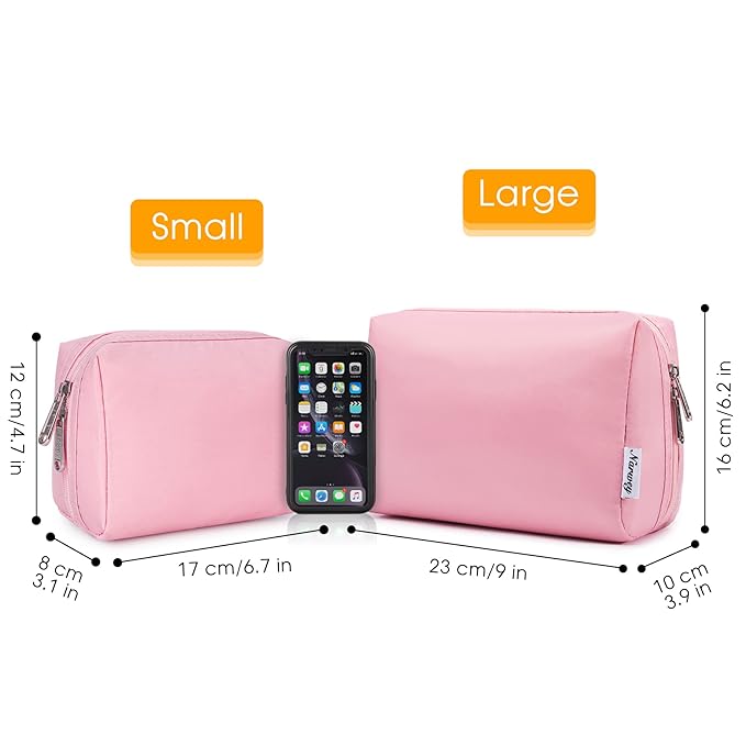 Narwey Small Makeup Bag for Purse Mini Cosmetic Bag Travel Makeup Pouch Zipper Pouch Cute Make up Bags with Compartments for Women Girls (Pink, Small)