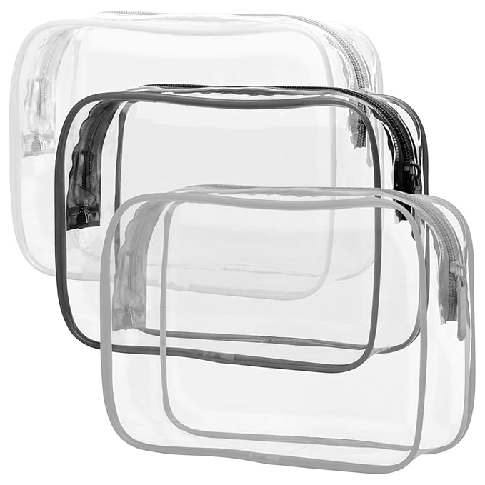 PACKISM Clear Makeup Bag - 3 Pack TSA Approved Toiletry Bag, Travel Clear Toiletry Bag, Black White Grey