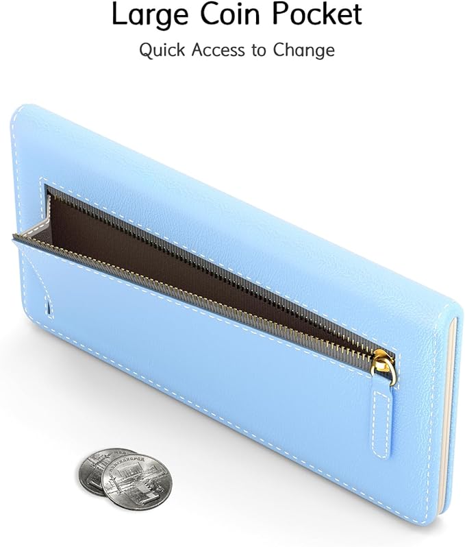 Nipichsha Womens Wallet, RFID Slim Wallets for Women, Thin Ladies Credit Card Holder Purse, Cute Leather Bifold Clutch Billfold with 11 Card Slots & ID Window, Blue