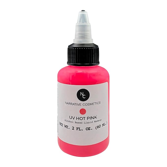 UV Fluorescent Alcohol Airbrush Paints - 2 fl oz, Glow Effect, Waterproof, Sweatproof, Highly Pigmented Liquid Makeup for Bodypainting, Film, TV, Festivals - UV Hot Pink