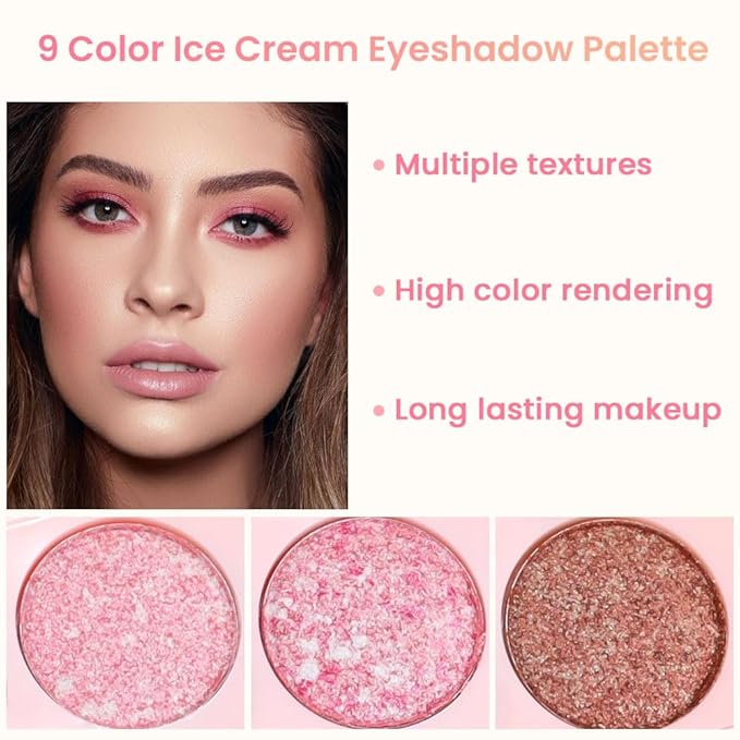 AMY'S DIARY Pink Shimmer Eye Shadow Makeup Palette 9 Colors, Highly Pigmented Matte Glitter Shimmer Pearl Waterproof Party Sparkling Eyeshadow Palette (01#)