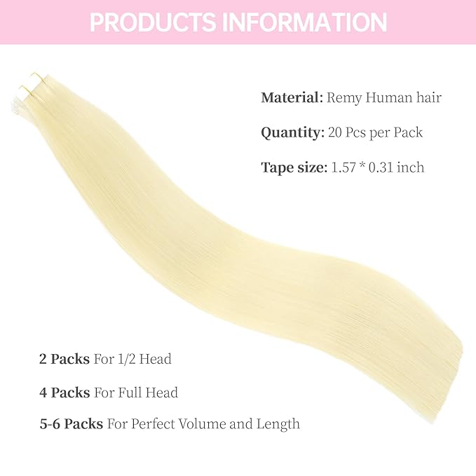 #60 Platinum Blonde Tape in Hair Extensions Human Hair,22inch 20 Pcs Tape ins Human Hair Extensions,Straight Silky 50g Tape in Remy Hair Extensions for Women Girls