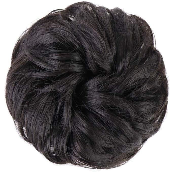MORICA 2PCS Messy Bun Hair Piece, Fake Hair Messy Bun Scrunchies For Thin Hair Extension Curly Wavy Synthetic Chignon Ponytail Hair Pieces for Women (Black Brown)