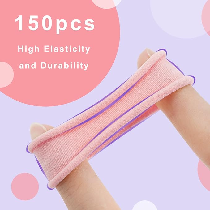 150PCS Hair Ties, IKOCO Colorful Hair Ties for Women No Damage, Cotton Seamless Ponytail Holders for Thick Hair, 5 Colors