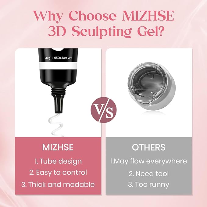 MIZHSE 3D Nail Gel 30G Clear 3D Gel Nail Art 3D Sculpting Gel with Chrome Powder for Nail Art Nail Design Molding Gel for Nails No Wipe Nail Supply U V LED Gel Polish for Nail Art Sculpture Home DIY