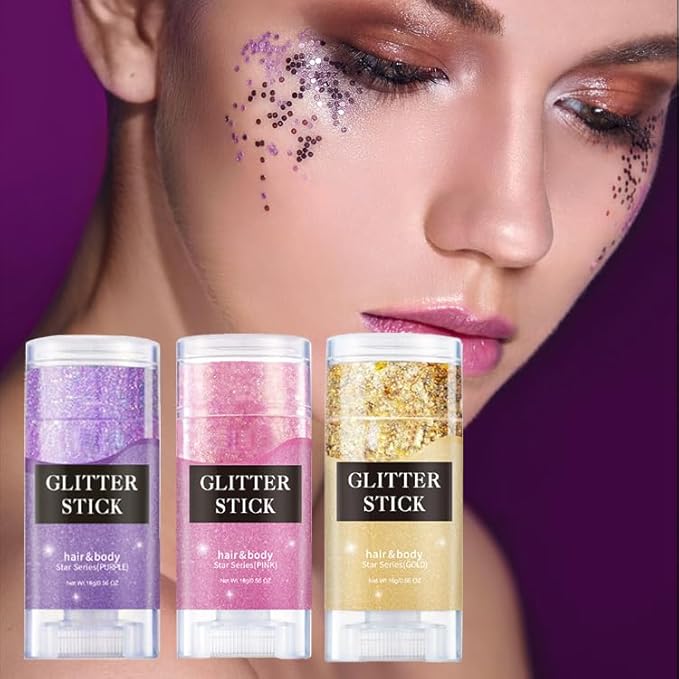 Silver Face Glitter Stick,Holographic Sequins Paint Sparkling Body Glitter Gel Makeup for Women. (Silver face Glitter Stick)