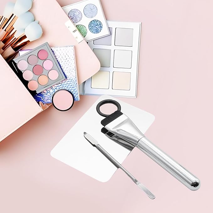 Makeup Accessories Set, Makeup Mixing Palette, Foundation Brush, Spatula Tool (Silver)