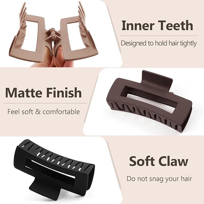 TOCESS 8 Pack Neutral Big Hair Claw Clips for Women Large Claw Clip for Thin Thick Curly Hair 90's Strong Hold 4.33 Inch Nonslip Matte Hair Clips