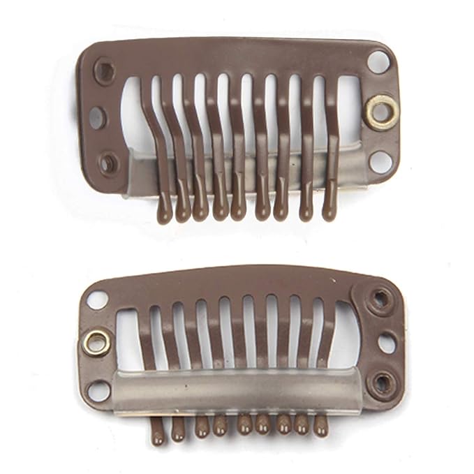 30pcs Stainless Steel Snap Wig Clips for Hair Extensions, Toupee Combs - 9-teeth, 32mm, 1.2g/pc (Dark Brown)