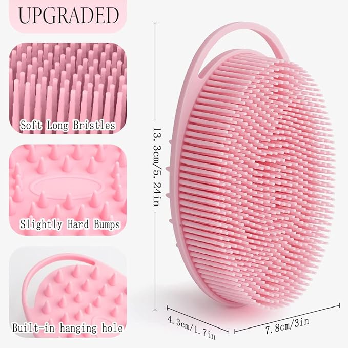 2 in 1 Silicone Body Scrubber Shampoo Brush, Shower Scrubber, Bath Scrubber,Exfoliating Scalp Massager, Loofah Clean Sanitary,Rapid Foaming-3 Pack, Black+blue+pink(new), PQRUU54635