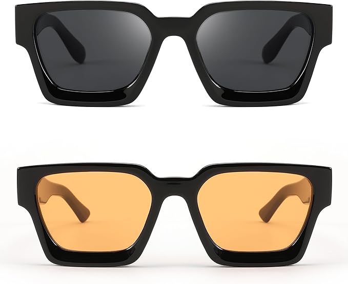 FEISEDY Retro 90s Square Sunglasses for Women Men Trendy Chunky Rectangle Sunglasses UV400 Protection B2385
