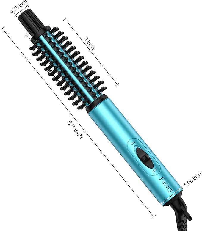 Mini Thermal Brush, Curling Iron 3/4 Inch, Heated Round Brush for Volumizing and Small Curls, Travel Size Curling Iron for Short & Thin Hair, Dual Voltage, One Heat 392°F, Blue