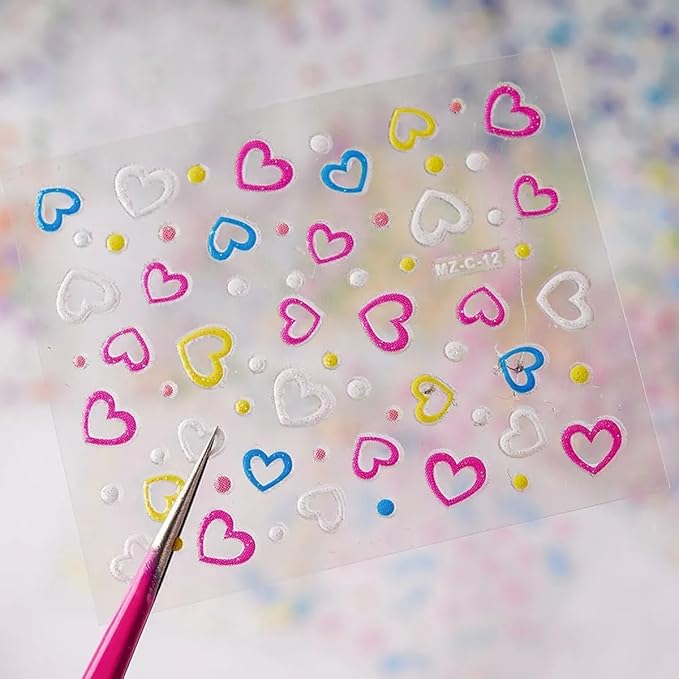 30Sheets Flower Nail Art Sticker 3D Self-Adhesive Nail Art Supplies Colorful Flowers Rose Daisy Cherry Blossoms Nail Decals Pink Floral Nail Design Cute Heart Nail Sticker for Acrylic Nails Decoration