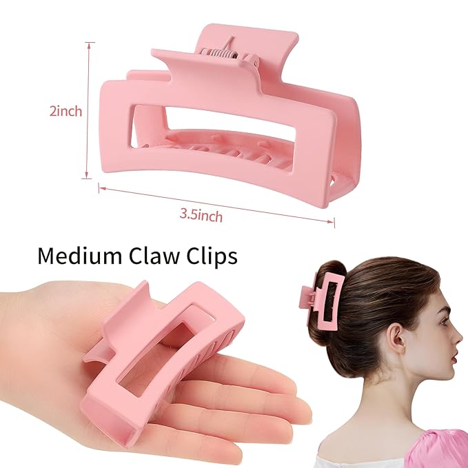 3.5 Inch Medium Banana Jaw Hair Clips - 6 Pack Square and Rectangle Clips for Women's Hair - Basic Accessories