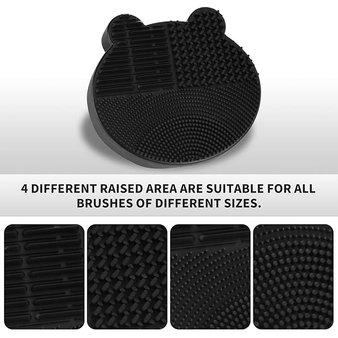 Silicon Makeup Brush Cleaner Mat with Brush Drying manual Make up cleaner cleanser machine Cosmetic Cleaning Pad+Makeup Dry Cleaned Quick Color Removal Sponge Scrubber Tool(Black)