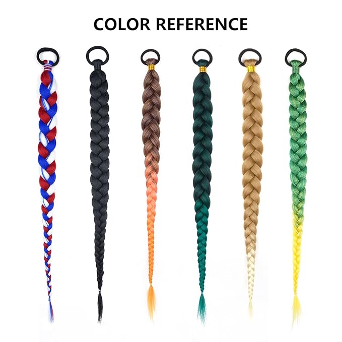 2 Pack Braid Ponytail Extension with Elastic Tie Straight Sleek Wrap Around Extensions Hair Ponytail Extension 26 Inch (Red/White/Blue#)