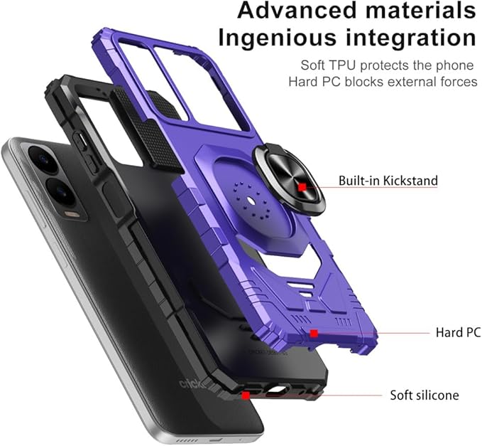 for Cricket Icon 6 / ATT Verge Case with 1 Pack Screen Protector,Dual Layer Hybrid Heavy Duty Defender Protection,Sleek Rugged Reinforced Cushion Corner Kickstand Shockproof Bumper Cover Purple