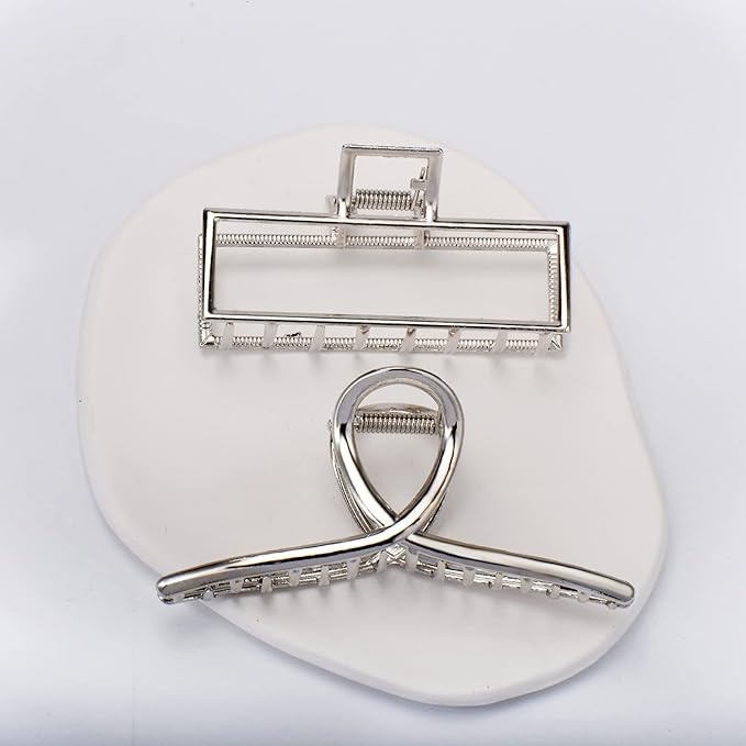 4 Pack Large Metal Hair Clips for Thin to Thick Curly Hair, 4.3 Inch Big Nonslip Silver Color Clamps, Perfect Fashion Jaw Claw Hair Styling Accessories for Women and Girls