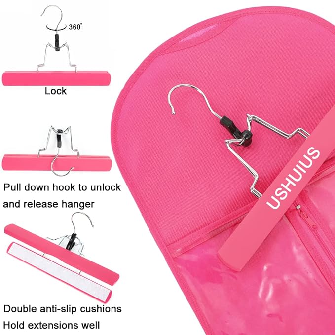 2Pcs Hair Extension Holder, Extra Long Wig Storage Bag with Hanger, Wig Storage for Multiple Wigs Hairpieces, Portable Style Hair Travel Hair Extensions Bag (31.5 Inch, 2Pcs Pink)