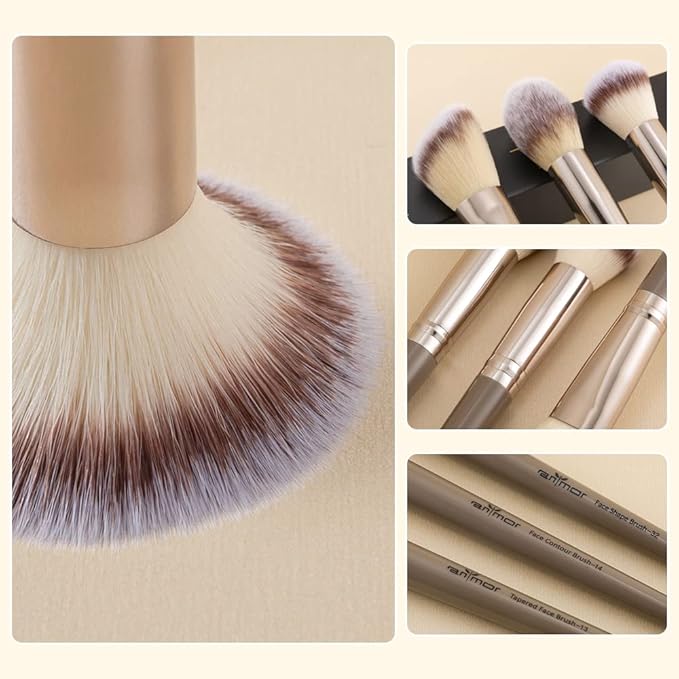 Anmor Contour and Highlighter Brush Set, Premium Blush Bronzer Face Makeup Brush Kit, Perfect for Cheek Nose Blending Contouring (Champagne, Contour/Highlighter/Blush)