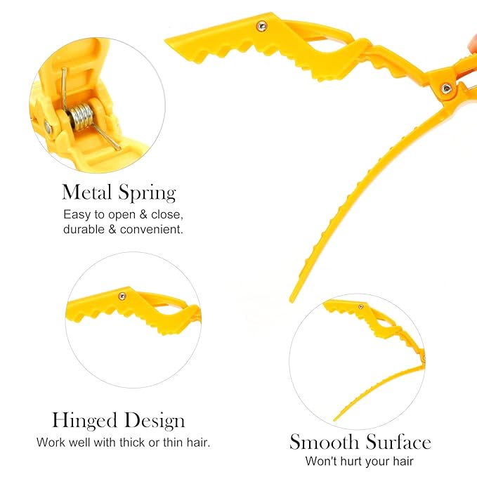 Ondder 14 Pcs Yellow Hair Sectioning Clips - Alligator Hair Clips for Coloring, Cutting and Styling Hair Accessories for Women, Men, Girls, Teens