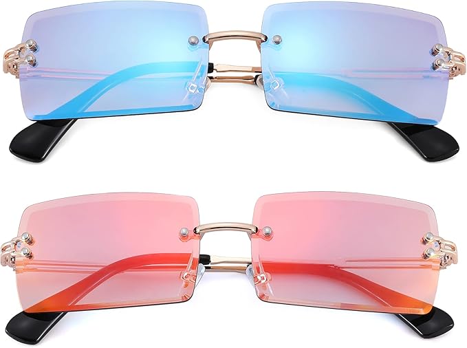 Rectangle Sunglasses for Men/Women Small Rimless Square Shade Eyewear