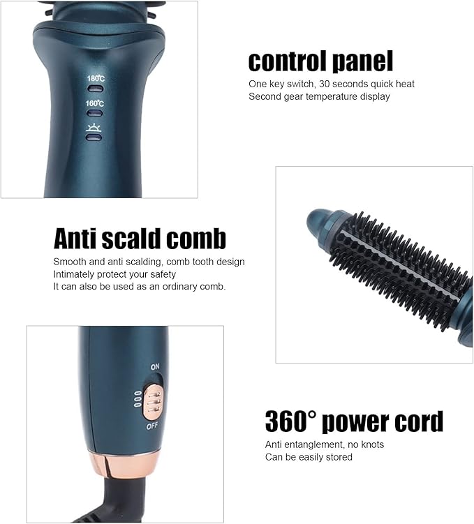 2 In 1 Curling Brush Straight Curly, Curling Iron Hair Dual Purpose Green Portable Thermostatic Electric Hair Brush US Plug 110V