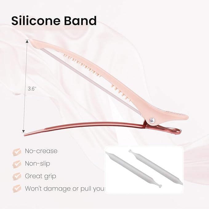 AIMIKE 4pcs Hair Clips for Styling Sectioning, No Crease Duck Billed Hair Clips with Silicone Band, Hair Styling Clips, Salon and Home Hair Cutting Clips for Hairdresser
