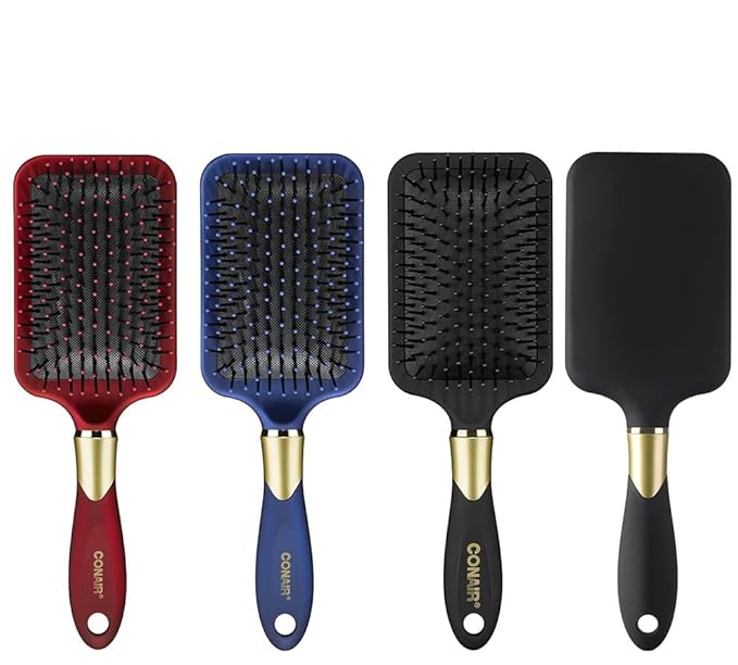 Conair Velvet Touch Paddle Cushion hair brush - Detangling hairbrush - curly or straight styles - men or women - detangler - features soft touch handle - Colors at Random