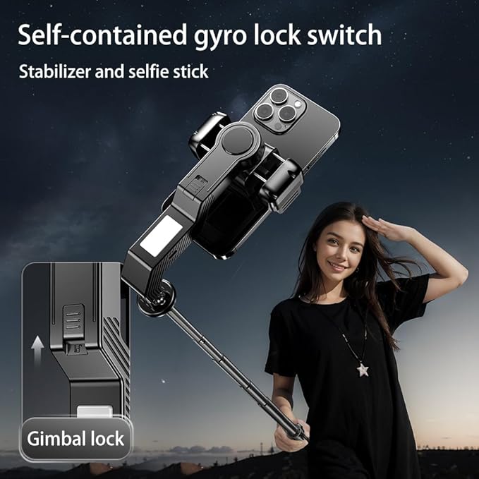 Selfie Stick Gimbal Stabilizer, Single Axis Stabilizer Tracking Selfie Stick with Tripod 360° Rotation with Remote Control for iPhone/Andriod for Vlog Live Broadcast TIK Tok YouTube Vlogging Black
