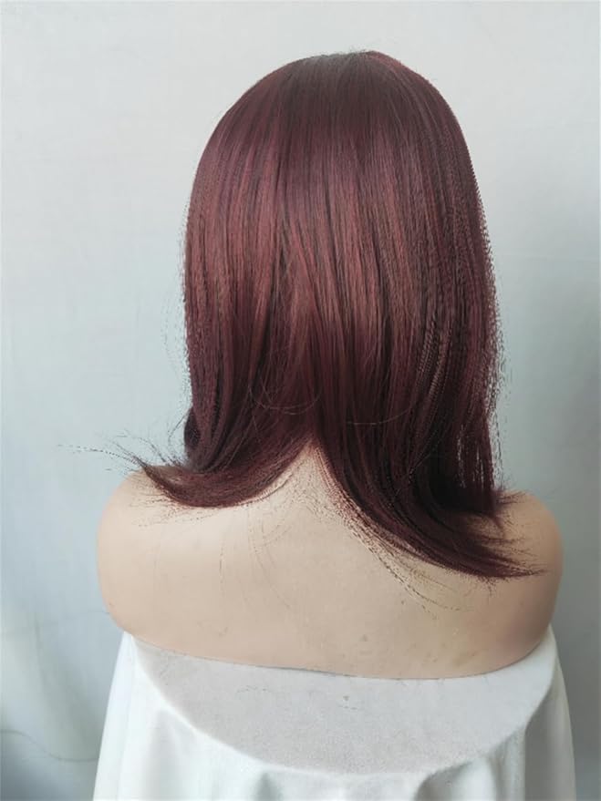 OYSRONG Elegant Women Medium Length Wine Red Straight Bob Heat Resistant Daily Hair Wig