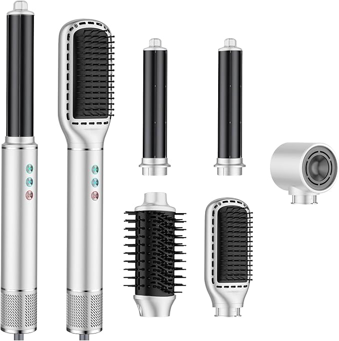 5 in 1 Hot air Blow Dryer Brush Hair Dryer Curling Wand Volumizing Brush Straightening Brush Blow Dryer Brush - Rapid Drying, Volume Boost, Ionic Smoothing, 110k RPM Motor(White)
