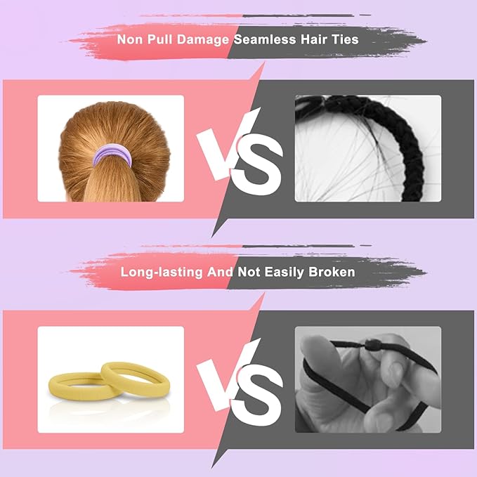 150PCS Hair Ties, IKOCO Colorful Hair Ties for Women No Damage, Cotton Seamless Ponytail Holders for Thick Hair, 5 Colors