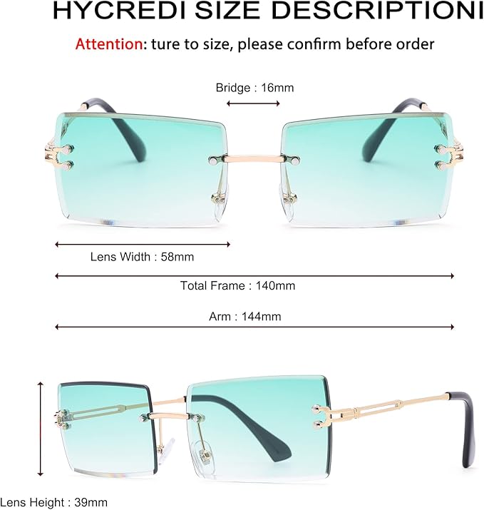 Rectangle Sunglasses for Men/Women Small Rimless Square Shade Eyewear
