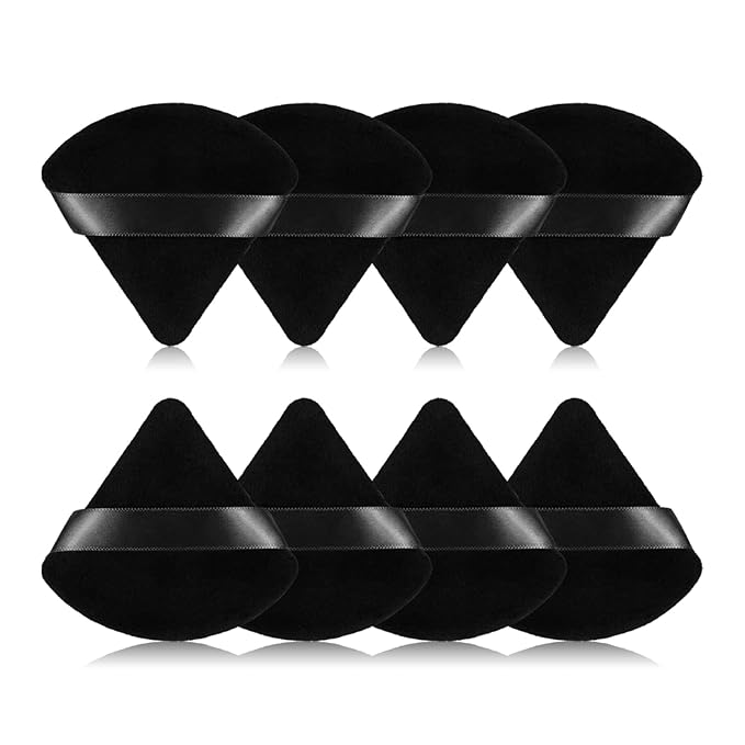 8Pcs of Triangular Powder Puff Makeup Sponges, Made of Super-soft Velvet, Designed for Contouring, Eye, and Corner, Beauty Blender Foundation Mixing Container.(Black)