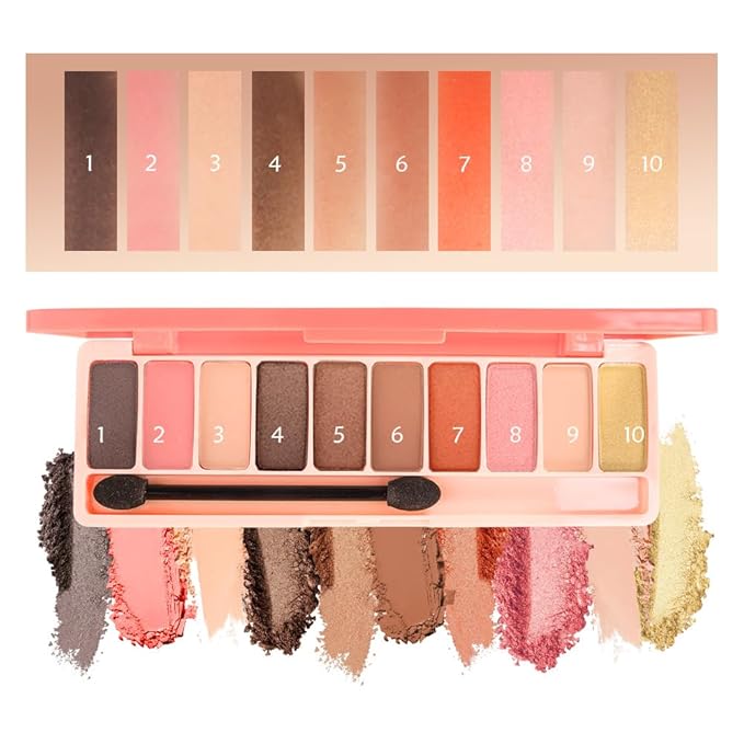 Ten-Color Eyeshadow Palette, Nude Brown Pink Yellow Orange 10 Series Shimmer and Matte Shades, Blendable Powder, Create Exquisite Eye Makeup, Vegan and Cruelty-Free, Built-In Mirror and Brush, 01#