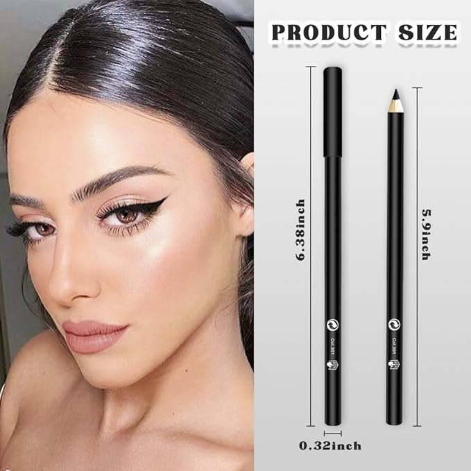 12 Pcs Black Eyeliner Penicls Eyebrow Set for Women, Highly Pigmented, Easy to Color, Long Lasting,Professional Eye Makeup Pencil, Soft & Smooth (12Pcs-Smooth Creamy Black Pencil)