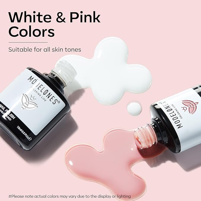 modelones Gel Nail Polish Set 2 Pcs 15 ML French Manicure White Nude Pink Jelly Gel Polish Translucent Soak Off UV French Tip Gel Polish Nail Art DIY Manicure At Home For Women Girls