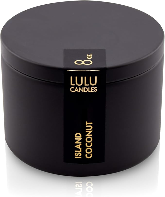 Lulu Candles | Island Coconut Scented Candle | Smells Like a Tropical Vacation | Luxury Scented Soy Tin Candle | Hand Poured in The USA | Highly Scented & Long Lasting (8 Oz. Tin)