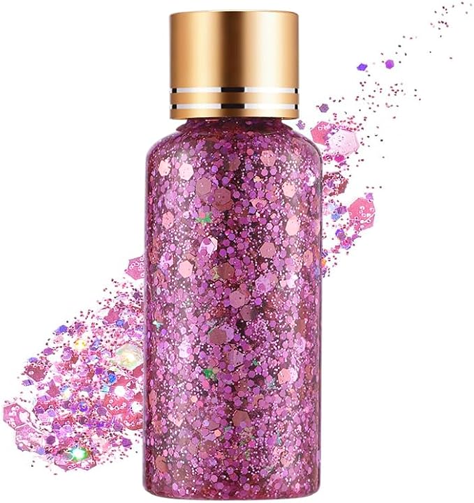 Holographic Body Glitter Gel for Face, Body, Nail, Super Long Lasting Waterproof Quick Dry Liquid Chunky Glitter Eyeshadow for St. Patrick's Day Makeup Accessories, 1oz (Pink)