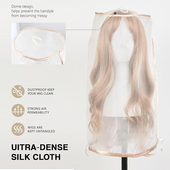 10pcs Wig Storage for Multiple Wigs Bag with Drawstring, Transparent Dust-Free Mesh Hair Extension Storage for Mannequin Head Wig Accessories (Light Golden)