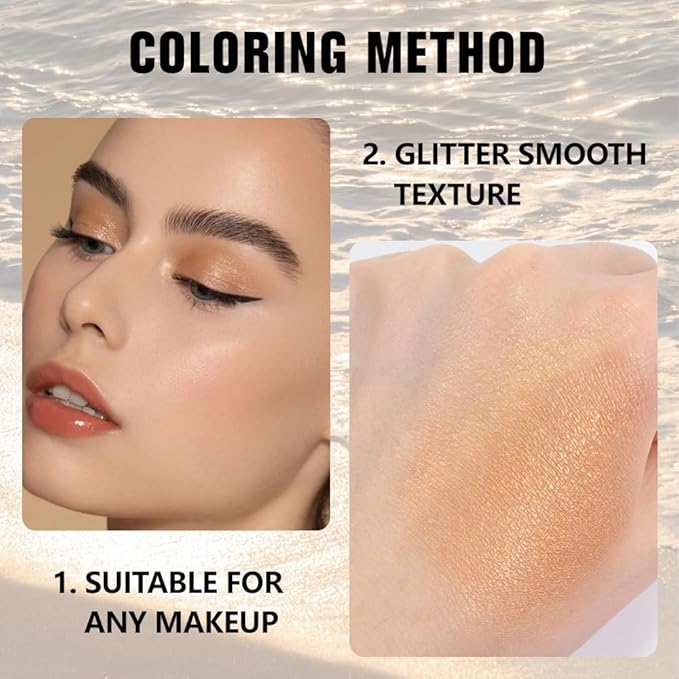 evpct Golden Shimmer Single Eye shadow Palette Makeup for Older Women, Bronze Glitter Sparkly Cream Eye Shadow Palette Brightener for Older Women, High Pigment Waterproof Monochrome Mini Eyeshadow