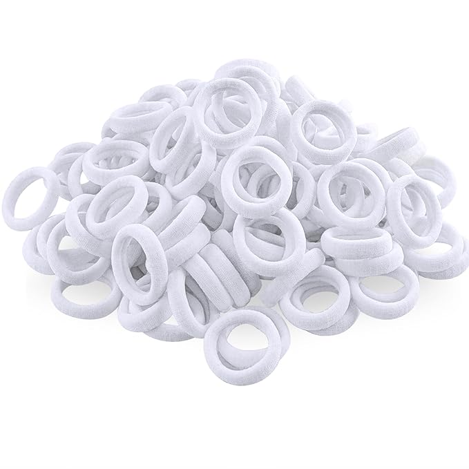 120 Pcs Baby Hair Ties, Cotton Toddler Hair Ties for Girls and Kids, Multicolor Small Seamless Hair Bands Elastic Ponytail Holders (White)