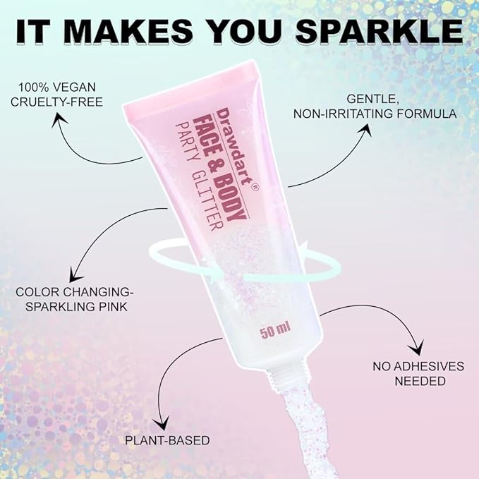 Sparkling Pink Face Body Glitter Gel,Color Changing Chunky Glitter Gel Makeup,Long-Lasting Festival Rave Cheer Body Shimmer Glitter for Women and Kids 50ml