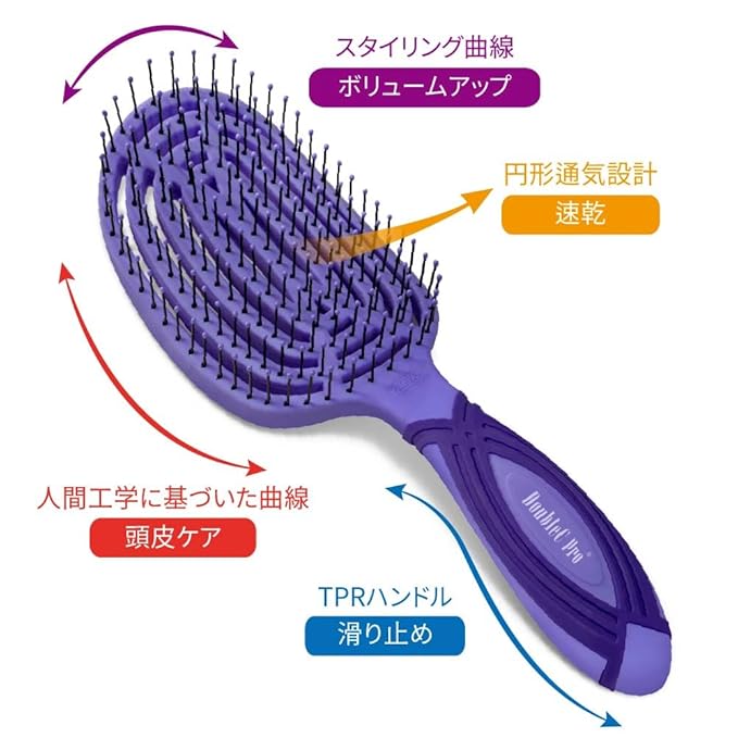 NuWay 4HAIR DoubleC PRO U.S. Patented Double Curved Detangling Brush is Hair Dryer Safe (Hyacinth)
