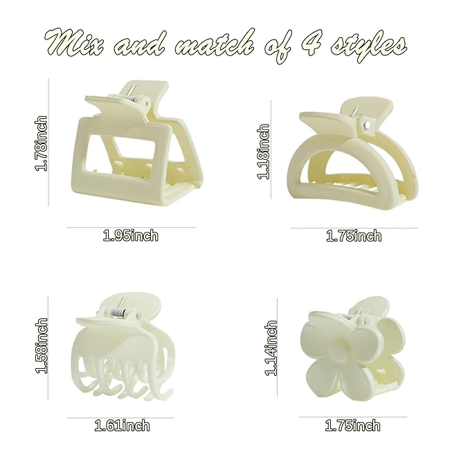 Hair Clip Set, 16Pcs Medium Claw Clips for Women Girls, Matte Rectangle Double Row Teeth Flower Semicircle Small Clips for Thin/Medium Thick Hair, Nonslip Clips (Beige, Khaki, Brown, Black)