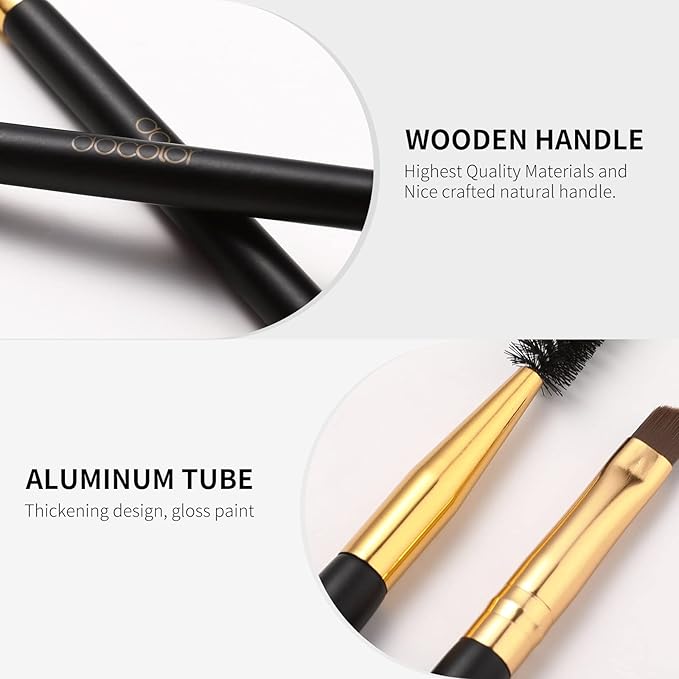 Docolor 3Pcs Duo Eyebrow Brush, Professional Eye Makeup Tool, Eyeshadow Brush and Spoolie Brush Black