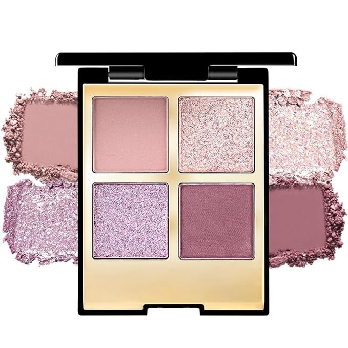 Eyeshadow Quad Makeup Palette – 4 Shades of Nude, Pink, Purple, Champagne Gold Tones, Blendable Matte & Shimmer, Long-Lasting Waterproof, Perfect for Mature & Young Women, with Built-In Mirror 03#