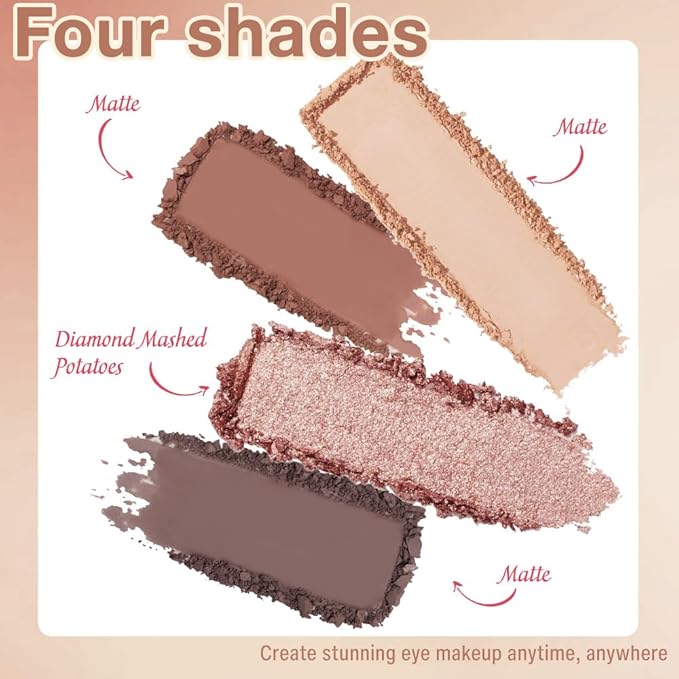 Eyeshadow Quads Glitter Matte Eyeshadow Palette,Nude Coffee Champagne Gold Dark Brown Sparkly Eyeshadow Palette Makeup, Everyday Nature Long-Lasting Waterproof Women Girls Eye Shadow 2# Nude Brown